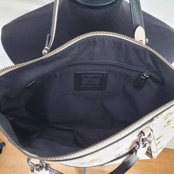 Coach Prairie Satchel Yellow Floral Pebbled Leather Handbag Tote Bag Rose 87109 - Picture 5 of 15